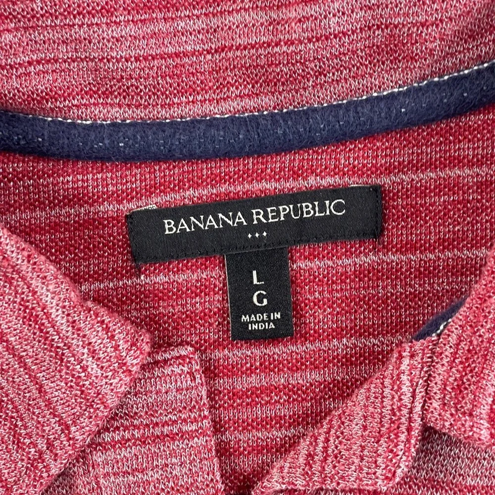 Banana Republic Johnny Collar Polo Shirt Men Large Vintage Red Striped‎ SS Golf